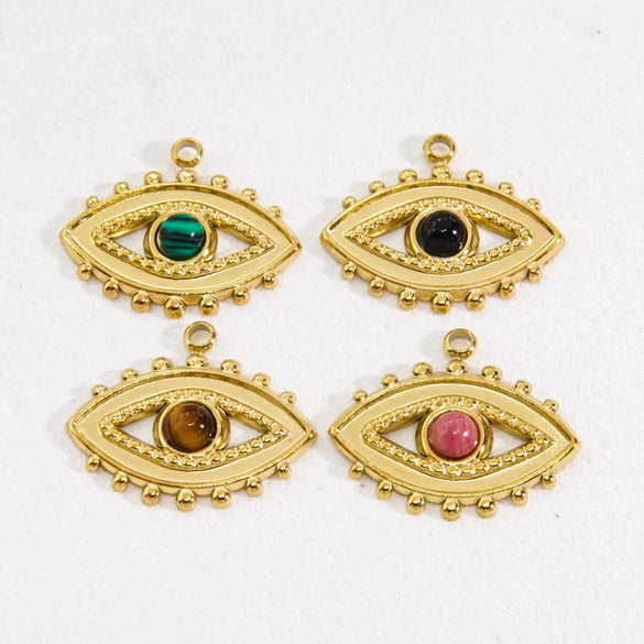 Pendant Natural Stone Stainless Steel Retro Devil Eye Geometry Vacuum In Furnace Electroplated