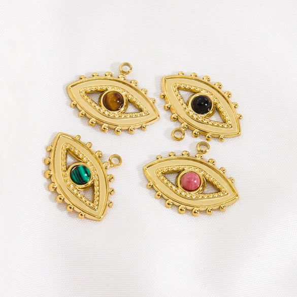 Pendant Natural Stone Stainless Steel Retro Devil Eye Geometry Vacuum In Furnace Electroplated