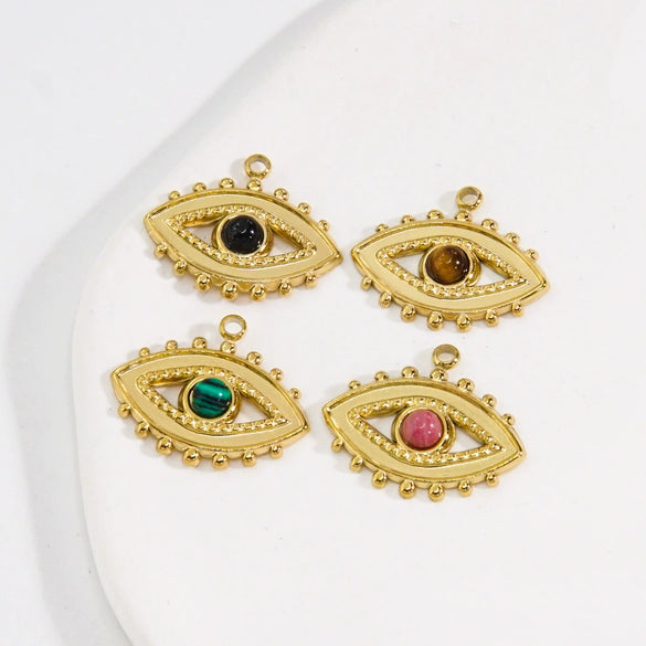 Pendant Natural Stone Stainless Steel Retro Devil Eye Geometry Vacuum In Furnace Electroplated
