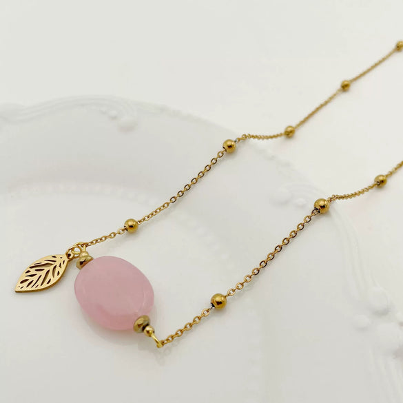 Pendant Natural Stone Titanium Steel Geometric Macaron Color 14K Gold Plated
