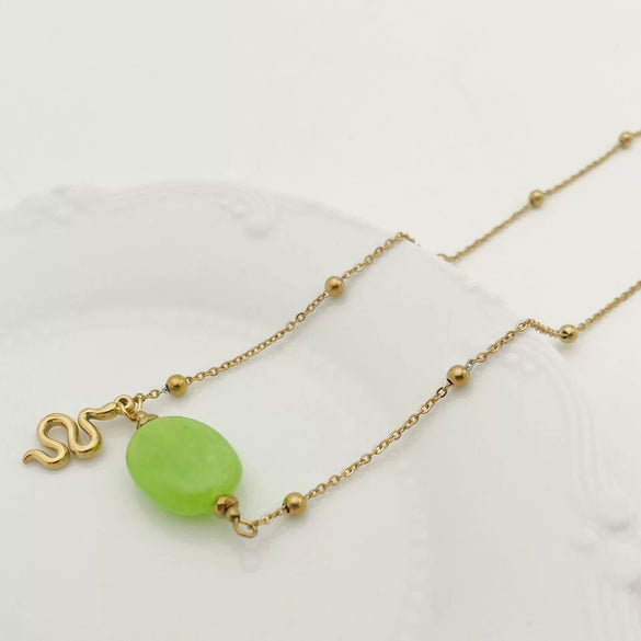 Pendant Natural Stone Titanium Steel Geometric Macaron Color 14K Gold Plated