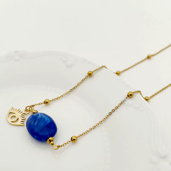 Pendant Natural Stone Titanium Steel Geometric Macaron Color 14K Gold Plated