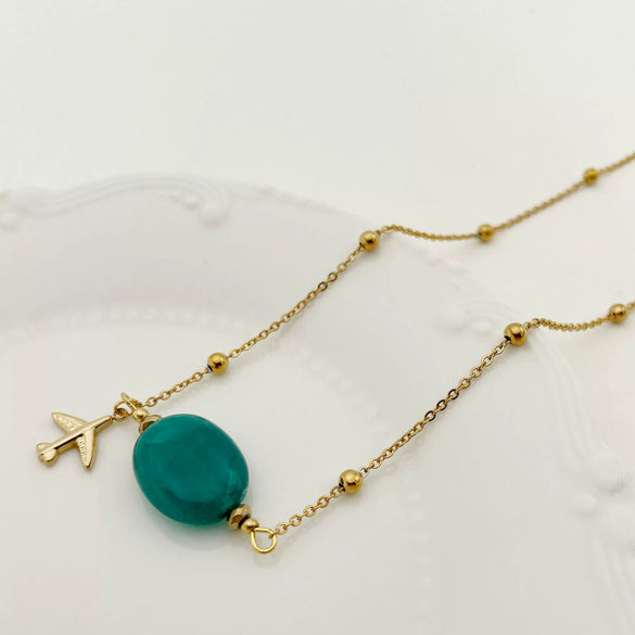 Pendant Natural Stone Titanium Steel Geometric Macaron Color 14K Gold Plated