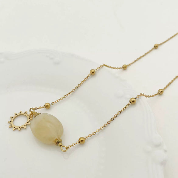 Pendant Natural Stone Titanium Steel Geometric Macaron Color 14K Gold Plated