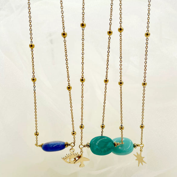 Pendant Natural Stone Titanium Steel Geometric Macaron Color 14K Gold Plated