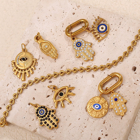 Pendant Necklace Accessories 316L Stainless Steel 18K Gold Plated Palm Eye Eight Eyes Electroplated