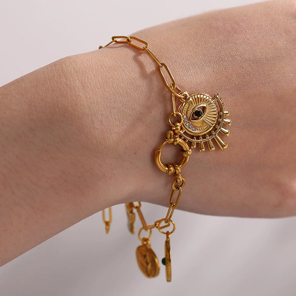 Pendant Necklace Accessories 316L Stainless Steel 18K Gold Plated Palm Eye Eight Eyes Electroplated