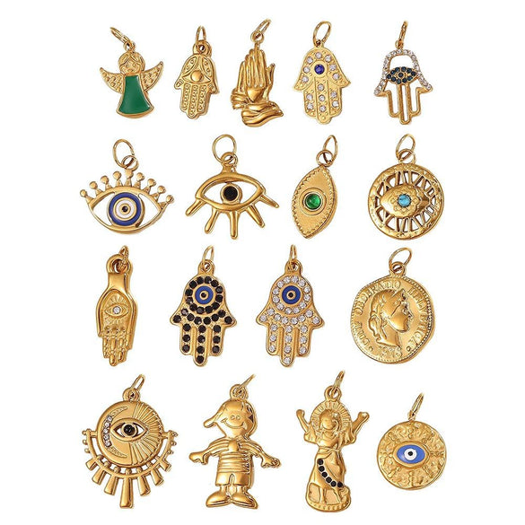 Pendant Necklace Accessories 316L Stainless Steel 18K Gold Plated Palm Eye Eight Eyes Electroplated