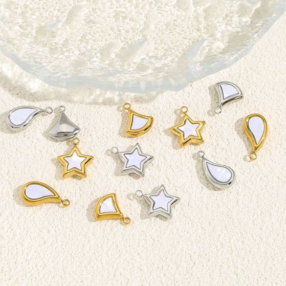 Pendant Necklace Accessories Stainless Steel Natural Stone Fivepointed Star Drop Shape Totem Pattern Vacuum Gold Plated