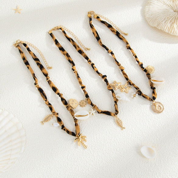 Pendant Necklace Alloy Animal Print Electroplating Starfish Shell Coconut Tree Design For Women