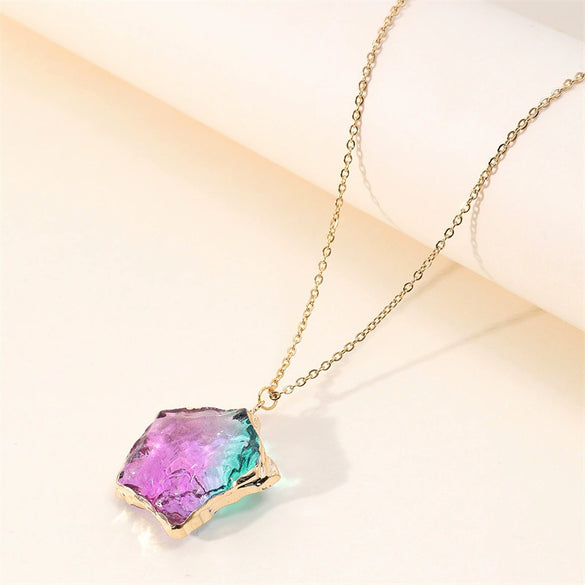 Pendant Necklace Alloy Crystal Color Fluorite Fivepointed Star Stainless Steel O Subchain Environmentally Friendly Women's
