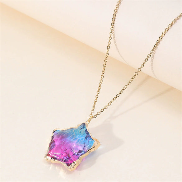 Pendant Necklace Alloy Crystal Color Fluorite Fivepointed Star Stainless Steel O Subchain Environmentally Friendly Women's