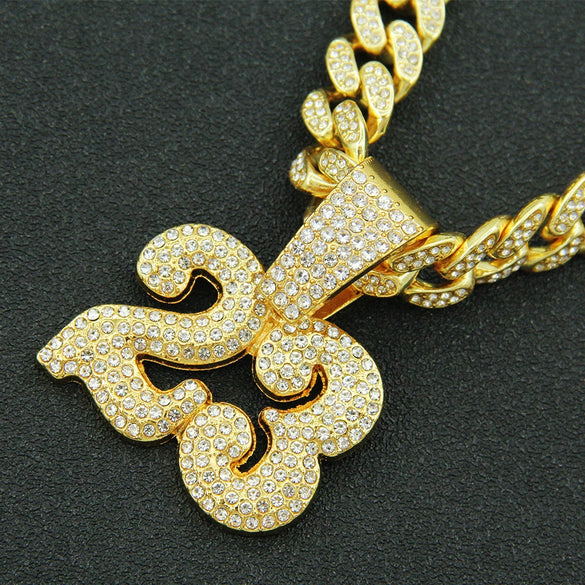 Pendant Necklace Alloy Cuban Chain Men's Hiphop Style With Diamond And Letters Numbers Text Design