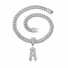 Pendant Necklace Alloy Diamond Hiphop Style Letter Pendant Jewelry For Men Cuban Chain
