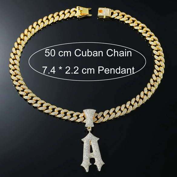 Pendant Necklace Alloy Diamond Hiphop Style Letter Pendant Jewelry For Men Cuban Chain