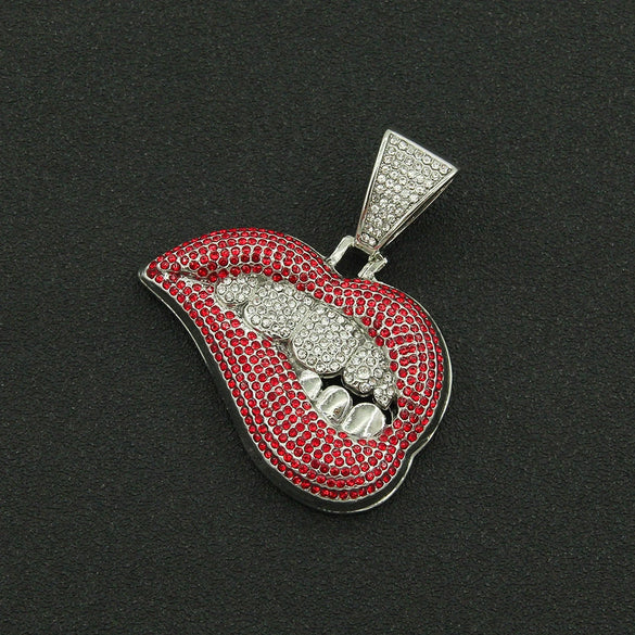 Pendant Necklace Alloy Geometric Diamond Pink Lip Diamond Tooth Cuban Chain For Men