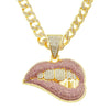 Pendant Necklace Alloy Geometric Diamond Pink Lip Diamond Tooth Cuban Chain For Men
