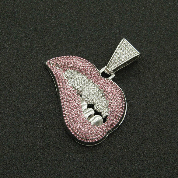 Pendant Necklace Alloy Geometric Diamond Pink Lip Diamond Tooth Cuban Chain For Men