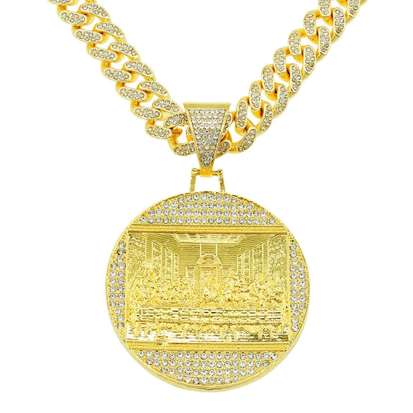 Pendant Necklace Alloy Geometric Diamondencrusted Exaggerated Punk Cuban Chain For Male