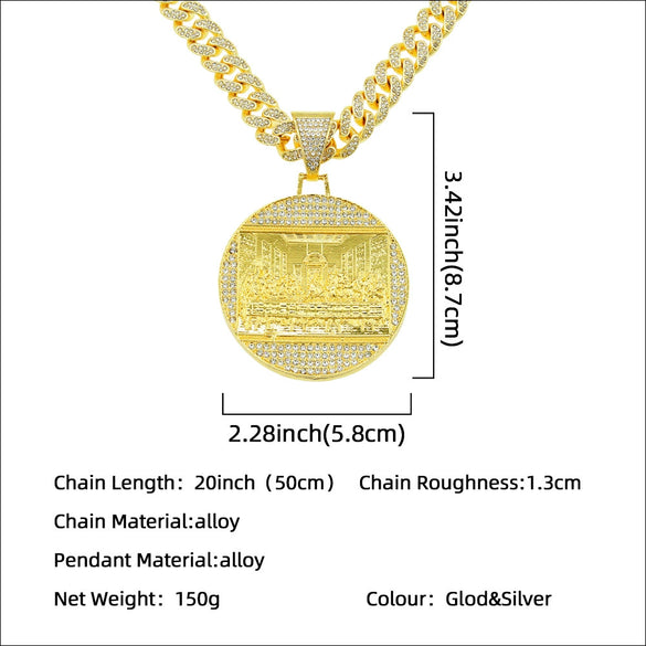 Pendant Necklace Alloy Geometric Diamondencrusted Exaggerated Punk Cuban Chain For Male