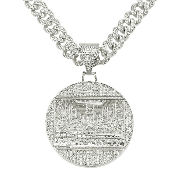 Pendant Necklace Alloy Geometric Diamondencrusted Exaggerated Punk Cuban Chain For Male
