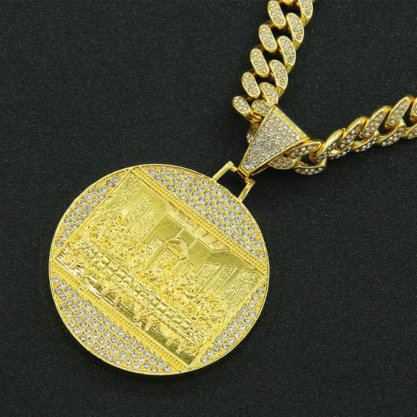 Pendant Necklace Alloy Geometric Diamondencrusted Exaggerated Punk Cuban Chain For Male