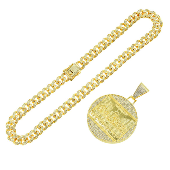 Pendant Necklace Alloy Geometric Diamondencrusted Exaggerated Punk Cuban Chain For Male