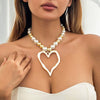 Pendant Necklace Alloy Heart Shape Geometric Type Electroplating Imitation Pearl