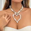 Pendant Necklace Alloy Heart Shape Geometric Type Electroplating Imitation Pearl