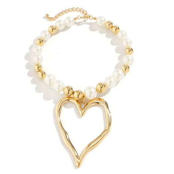 Pendant Necklace Alloy Heart Shape Geometric Type Electroplating Imitation Pearl