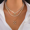 Pendant Necklace Alloy Imitation Pearl Bow Shape Electroplating For Women