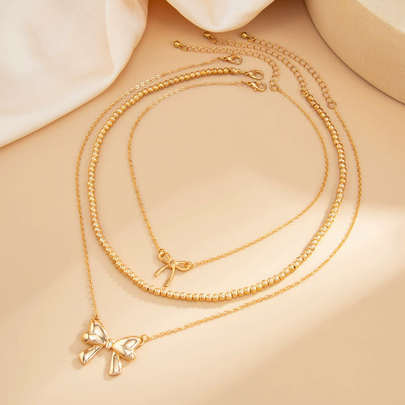 Pendant Necklace Alloy Imitation Pearl Bow Shape Electroplating For Women