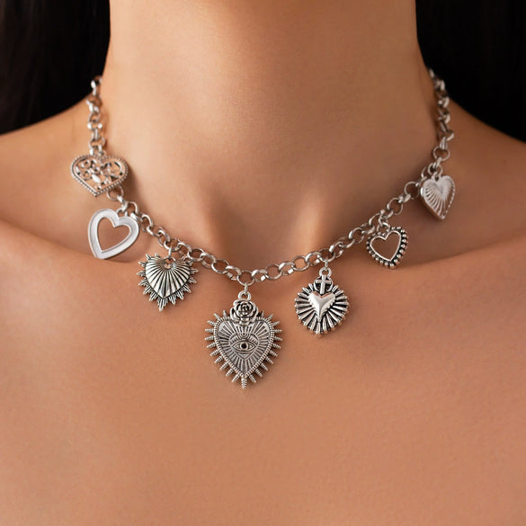 Pendant Necklace Alloy Imitation Pearl Metal Love Heart Shape Geometric Electroplating