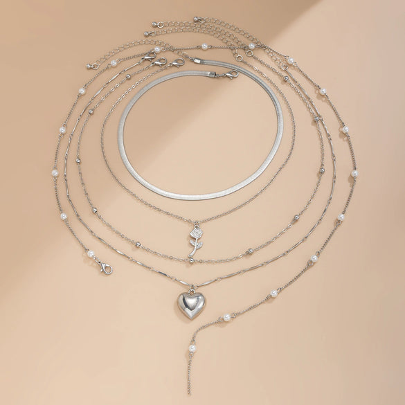 Pendant Necklace Alloy Imitation Pearl Tassel Snake Bone Chain Geometric Pattern Electroplating