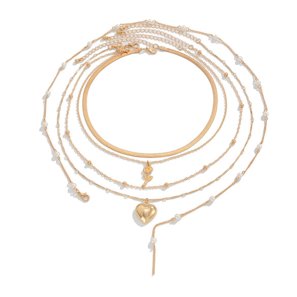 Pendant Necklace Alloy Imitation Pearl Tassel Snake Bone Chain Geometric Pattern Electroplating