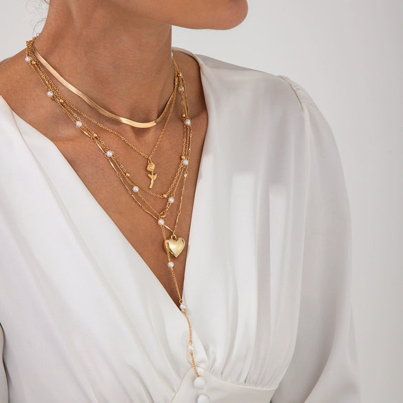 Pendant Necklace Alloy Imitation Pearl Tassel Snake Bone Chain Geometric Pattern Electroplating