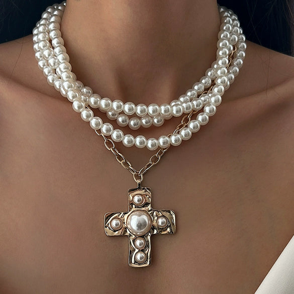 Pendant Necklace Alloy Imitation Pearls Geometric Electroplating For Women