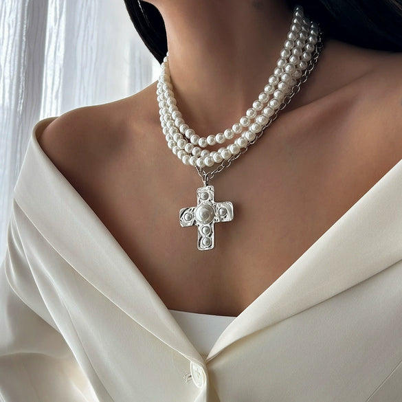 Pendant Necklace Alloy Imitation Pearls Geometric Electroplating For Women