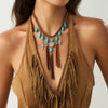 Pendant Necklace Alloy Imitation Turquoise Geometric Electroplating Braided Tassel Velvet Women's Horse Whip Chain