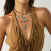 Pendant Necklace Alloy Imitation Turquoise Geometric Electroplating Braided Tassel Velvet Women's Horse Whip Chain