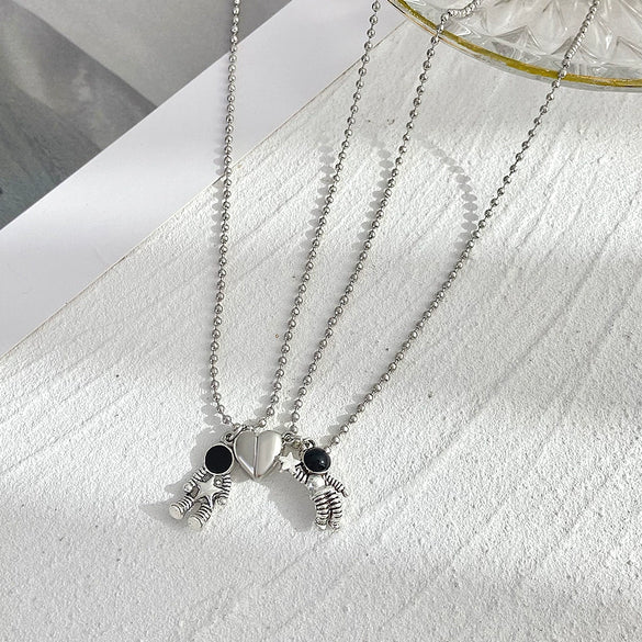 Pendant Necklace Alloy Luminous Hexagon Astronaut Love Magnetic Buckle Leather Rope Cartoon Characters Electroplating Couple's Good Friend Style