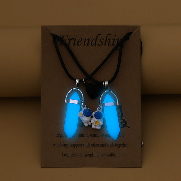 Pendant Necklace Alloy Luminous Hexagon Astronaut Love Magnetic Buckle Leather Rope Cartoon Characters Electroplating Couple's Good Friend Style