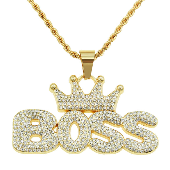 Pendant Necklace Alloy With Diamond And Letter Pattern Hiphop Style