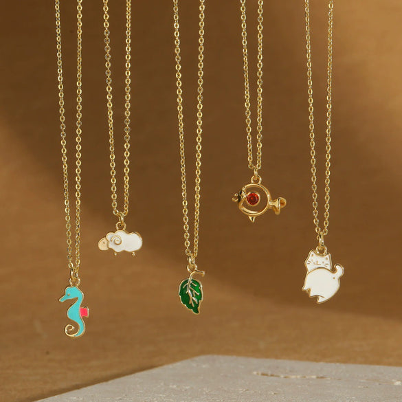 Pendant Necklace Animal Design Copper Electroplating Geometric Pattern Mixed Gemstone Setting O Word Chain For Women