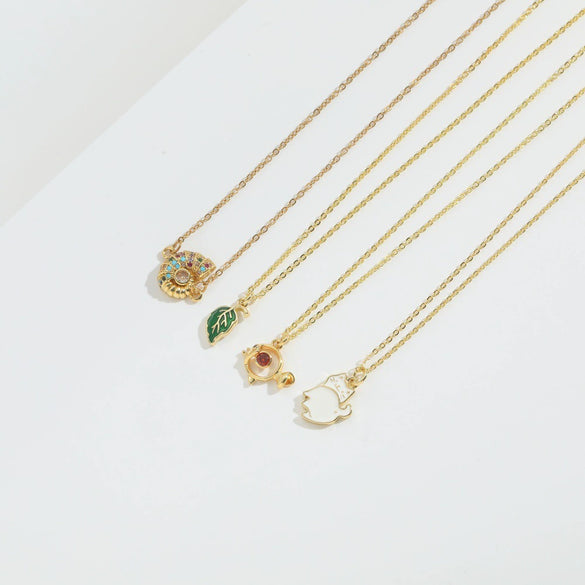 Pendant Necklace Animal Design Copper Electroplating Geometric Pattern Mixed Gemstone Setting O Word Chain For Women