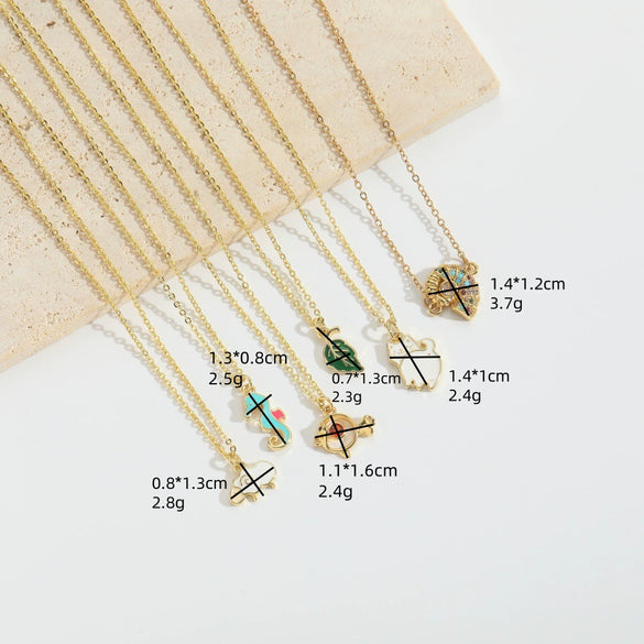 Pendant Necklace Animal Design Copper Electroplating Geometric Pattern Mixed Gemstone Setting O Word Chain For Women