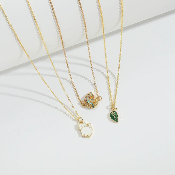 Pendant Necklace Animal Design Copper Electroplating Geometric Pattern Mixed Gemstone Setting O Word Chain For Women