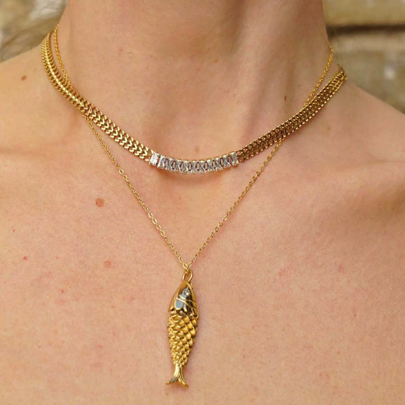 Pendant Necklace Carp Animal Zodiac Geometric Copper Electroplating Ball Chain Women's Personality Style