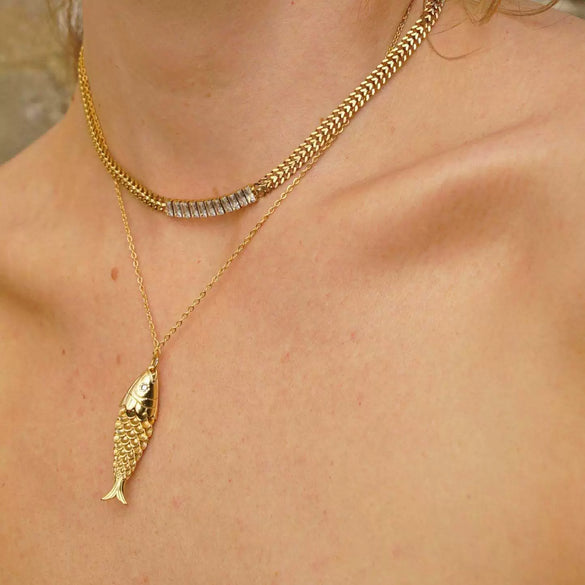 Pendant Necklace Carp Animal Zodiac Geometric Copper Electroplating Ball Chain Women's Personality Style