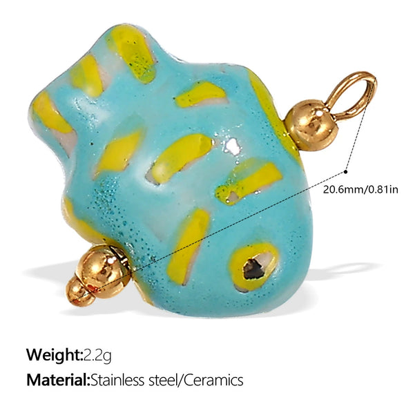 Pendant Necklace Ceramic 316L Stainless Steel Plated 18K Gold Marine Series Small Fish Starfish Shaped